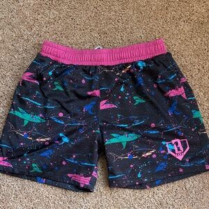 Baseball 101 Colorful Shark Print Kids Shorts